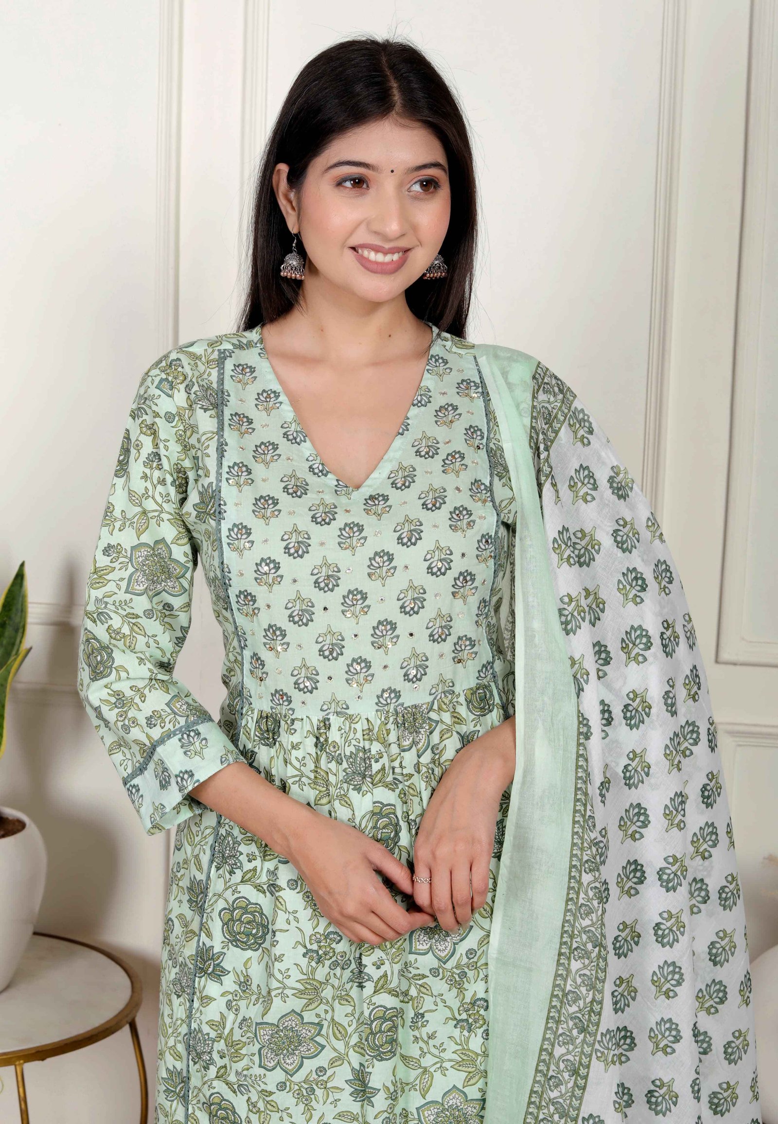Pista Green  Floral printed kurta set